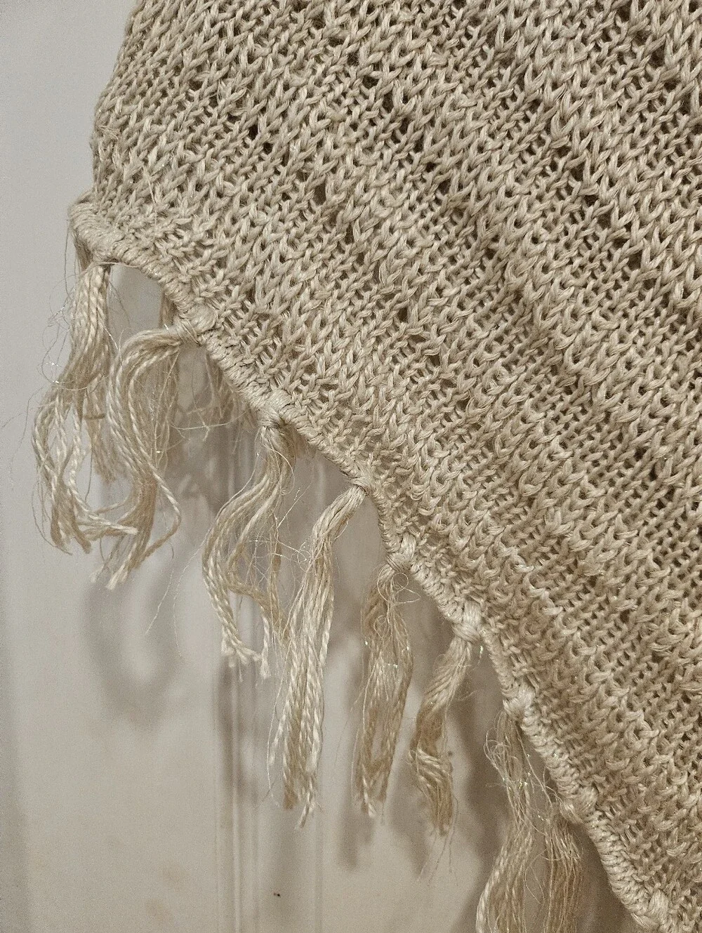 Cream Knit Fringe Poncho - Picture 3 of 7